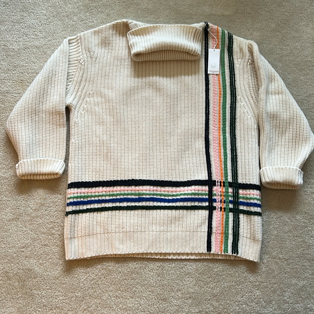 NWT! Tory Sport 100% Wool Turtleneck Sweater Multi Color Stripe XL
